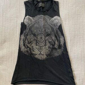 All Saints Black Sleeveless Tank with Lion Design